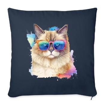 Chat ragdoll coloré cool avec des lunettes de soleil chat - Housse de coussin décorative 45 x 45 cm - bleu marine - Devant