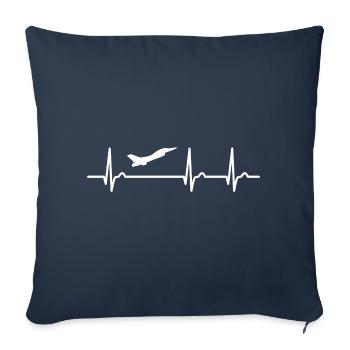 Courbe ECG - courbe cardiaque - pouls - chasseur avion de chasse - Housse de coussin décorative 45 x 45 cm - bleu marine - Devant