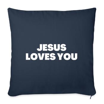 Jésus t’aime - Citations chrétiennes - Housse de coussin décorative 45 x 45 cm - bleu marine - Devant