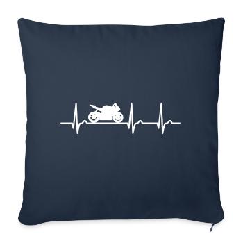 Courbe ECG - courbe cardiaque - moto - machine de course - Housse de coussin décorative 45 x 45 cm - bleu marine - Devant
