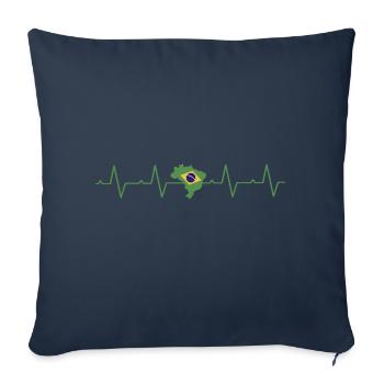 Brésil Heartbeat Drapeau brésilien - Housse de coussin décorative 45 x 45 cm - bleu marine - Devant