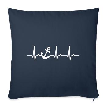 Courbe ECG - courbe cardiaque - pouls - ancre - capitaine - Housse de coussin décorative 45 x 45 cm - bleu marine - Devant