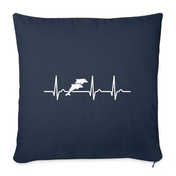 Courbe ECG - courbe cardiaque - pouls - dauphin - mer - Housse de coussin décorative 45 x 45 cm - bleu marine - Devant