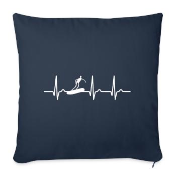 Courbe ECG - courbe cardiaque - surf - surfeur - Housse de coussin décorative 45 x 45 cm - bleu marine - Devant