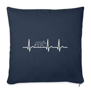 Courbe ECG - Courbe cardiaque - Pouls - Chacal - Chien sauvage - Housse de coussin décorative 45 x 45 cm - bleu marine - Devant