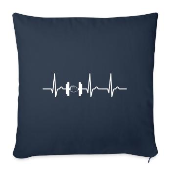 Courbe ECG - Courbe cardiaque - Haltère - Musculation - Housse de coussin décorative 45 x 45 cm - bleu marine - Devant
