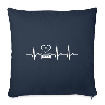 Cassette de musique - Courbe ECG - Courbe cardiaque - Housse de coussin décorative 45 x 45 cm - bleu marine - Devant