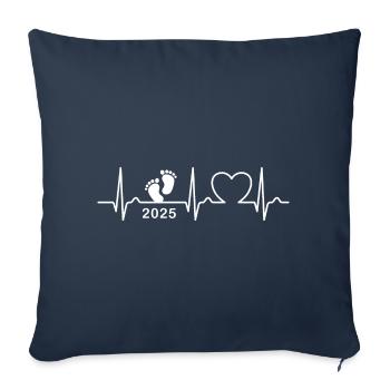 Courbe ECG - Courbe cardiaque - Bébé 2025 - Enceinte - Housse de coussin décorative 45 x 45 cm - bleu marine - Devant