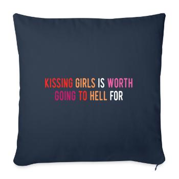 Mois de la fierté LGBT - Kissing Girls - Couple de lesbiennes - Housse de coussin décorative 45 x 45 cm - bleu marine - Devant