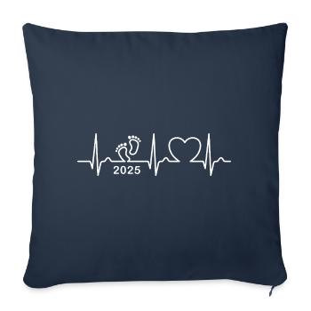 Courbe ECG - Courbe Cardiaque - Bébé 2025 - Enceinte - Housse de coussin décorative 45 x 45 cm - bleu marine - Devant