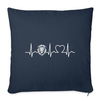 Lion - Tête de lion - ECG - Courbe cardiaque - Pouls - Housse de coussin décorative 45 x 45 cm - bleu marine - Devant
