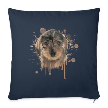 Illustration de teckel teckel teckel à poil dur - Housse de coussin décorative 45 x 45 cm - bleu marine - Devant