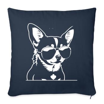 Chihuahua drôle portant des lunettes de soleil Chihuahuas - Housse de coussin décorative 45 x 45 cm - bleu marine - Devant