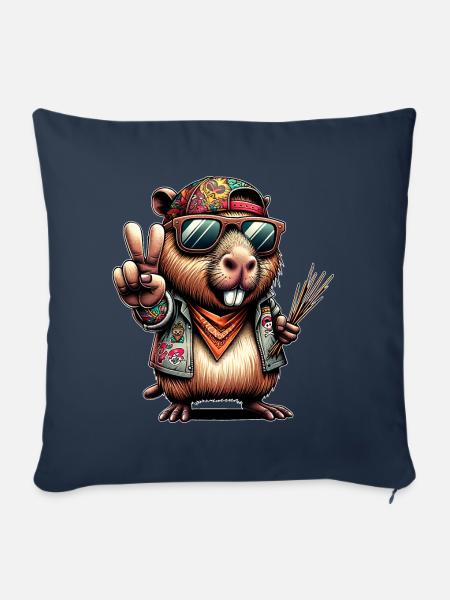 Capybara Peacezeichen - Sofakissenbezug 45 x 45 cm - Navy