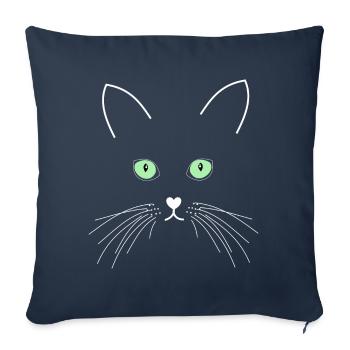Chat aux yeux verts - Housse de coussin décorative 45 x 45 cm - bleu marine - Devant