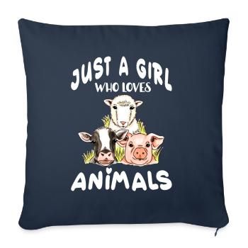 Juste une fille qui aime les animaux. Vache Mouton Cochon - Housse de coussin décorative 45 x 45 cm - bleu marine - Devant