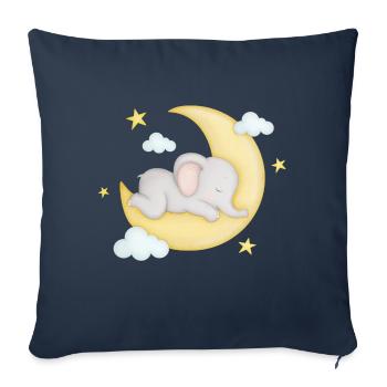 petit éléphant mignon dort sur la lune - Housse de coussin décorative 45 x 45 cm - bleu marine - Devant