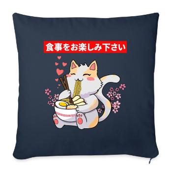 Chat mignon qui mange un bol de ramen - Housse de coussin décorative 45 x 45 cm - bleu marine - Devant