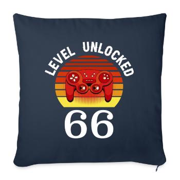 Niveau 66 débloqué 66 Anniversaire 66 ans - Housse de coussin décorative 45 x 45 cm - bleu marine - Devant