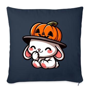 Halloween Lapin Citrouille Mignon Dessin animé Octobre - Housse de coussin décorative 45 x 45 cm - bleu marine - Devant