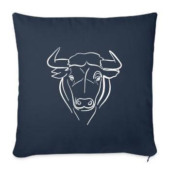 Dessin au trait de taureau sur blanc - Housse de coussin décorative 45 x 45 cm - bleu marine - Devant