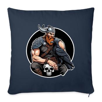 Viking avec crâne et corbeau - Housse de coussin décorative 45 x 45 cm - bleu marine - Devant