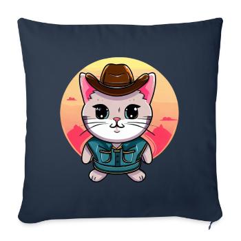 Kawaii cat in cowboy costume - Sofa pillowcase 17,3'' x 17,3'' (45 x 45 cm) - navy - Front