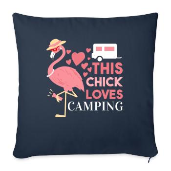 Drôle de camping flamant rose Ce poussin aime le camping - Housse de coussin décorative 45 x 45 cm - bleu marine - Devant