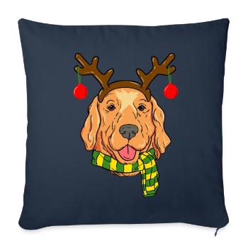 Golden Retriever Noël Renne Cornes Chien Noël - Housse de coussin décorative 45 x 45 cm - bleu marine - Devant