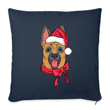 Berger allemand Noël Chapeau Chien Amant Noël - Housse de coussin décorative 45 x 45 cm - bleu marine - Devant