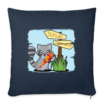 Sac de bonbons de raton laveur d'inscription scolaire - Housse de coussin décorative 45 x 45 cm - bleu marine - Devant