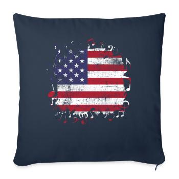 Musique drapeau USA - Housse de coussin décorative 45 x 45 cm - bleu marine - Devant