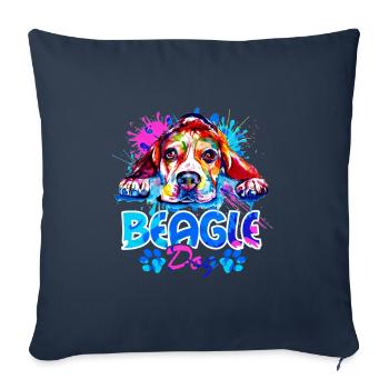 Chien Beagle coloré - Housse de coussin décorative 45 x 45 cm - bleu marine - Devant