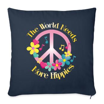 Le monde a besoin de plus de hippies Hippie Flower Power - Housse de coussin décorative 45 x 45 cm - bleu marine - Devant