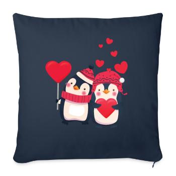 Sweet penguin couple with hearts - Sofa pillowcase 17,3'' x 17,3'' (45 x 45 cm) - navy - Front