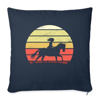 Rétro fille cheval - Housse de coussin décorative 45 x 45 cm - bleu marine - Devant