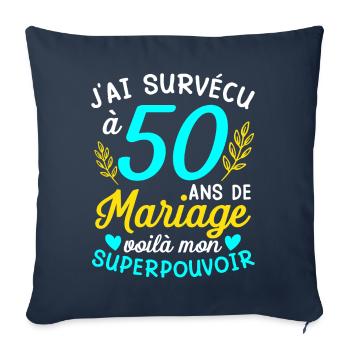 50e Anniversaire De Mariage Humour Cadeau - Housse de coussin décorative 45 x 45 cm - bleu marine - Devant