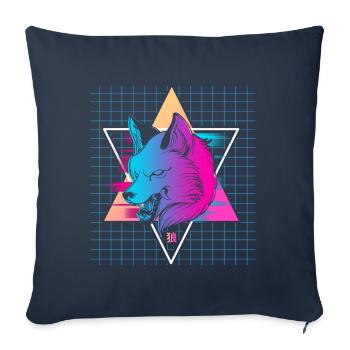 Japon Vaporwave Wolf - Housse de coussin décorative 45 x 45 cm - bleu marine - Devant
