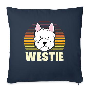 Westie West Highland White Terrier Chien Cadeau - Housse de coussin décorative 45 x 45 cm - bleu marine - Devant