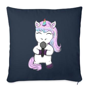 belle chanteuse licorne chantante chantant des musiciens - Housse de coussin décorative 45 x 45 cm - bleu marine - Devant