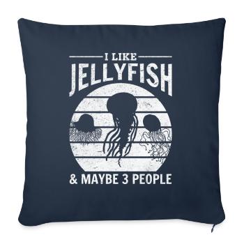 J'aime les méduses et peut-être 3 personnes méduses - Housse de coussin décorative 45 x 45 cm - bleu marine - Devant