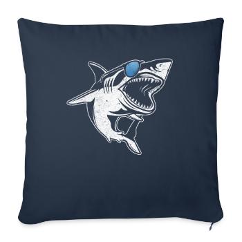 Sharkfish Grand requin blanc avec lunettes de soleil - Housse de coussin décorative 45 x 45 cm - bleu marine - Devant