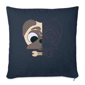 Motif de tête de chien motif animal avec carlin - Housse de coussin décorative 45 x 45 cm - bleu marine - Devant