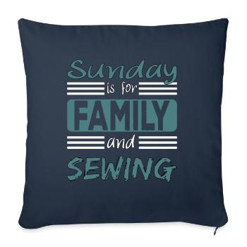 Le dimanche est pour la famille et la couture - Housse de coussin décorative 45 x 45 cm - bleu marine - Devant