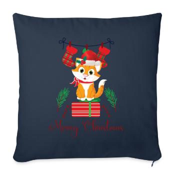 Noël avec un chat - Housse de coussin décorative 45 x 45 cm - bleu marine - Devant