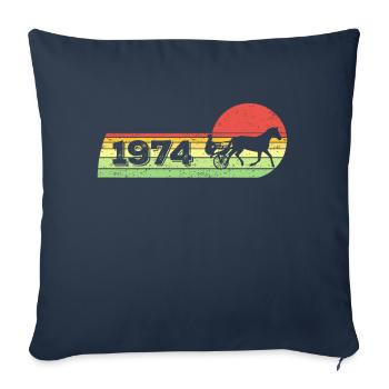 Cheval de trot né en 1974 Chevaux d’anniversaire - Housse de coussin décorative 45 x 45 cm - bleu marine - Devant