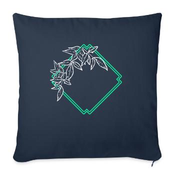 Ornementation de feuille carrée à cadre naturel - Housse de coussin décorative 45 x 45 cm - bleu marine - Devant