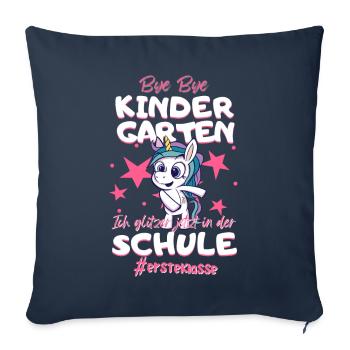 Bye Bye Kindergarten Einhorn Schulkind Einschulung - Sofakissenbezug 45 x 45 cm - Navy - Vorne