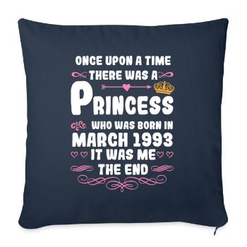 Il était une fois une princesse. Naissance en mars 1993 - Housse de coussin décorative 45 x 45 cm - bleu marine - Devant