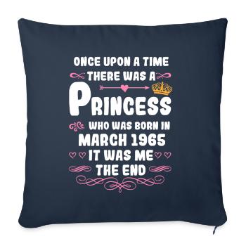 Il était une fois une princesse. Mars 1965 Date de naissance - Housse de coussin décorative 45 x 45 cm - bleu marine - Devant